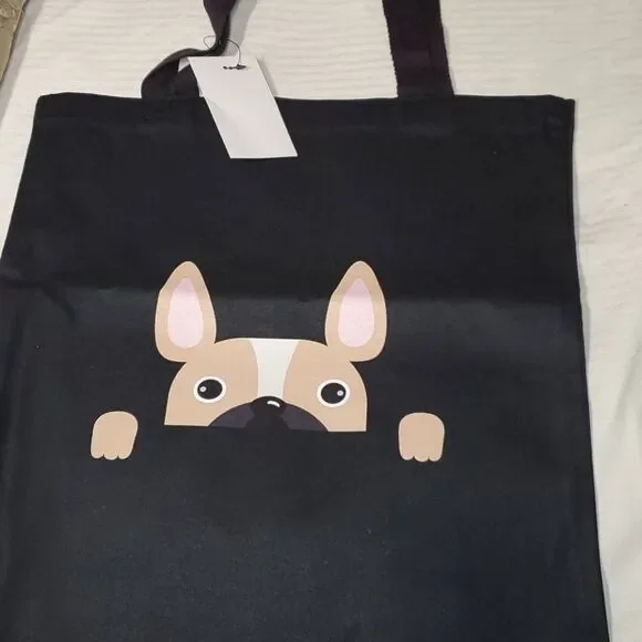 Black Canvas Puppy Dog Tote Bag - Picture 3 of 9